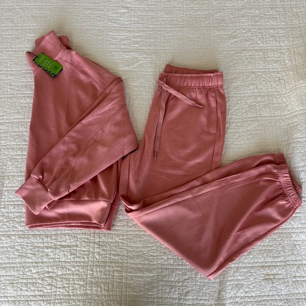 Womens Pink 2‎ Piece Sweatsuit Set Quarter Zip Joggers EcoCosy Large NWT Soft